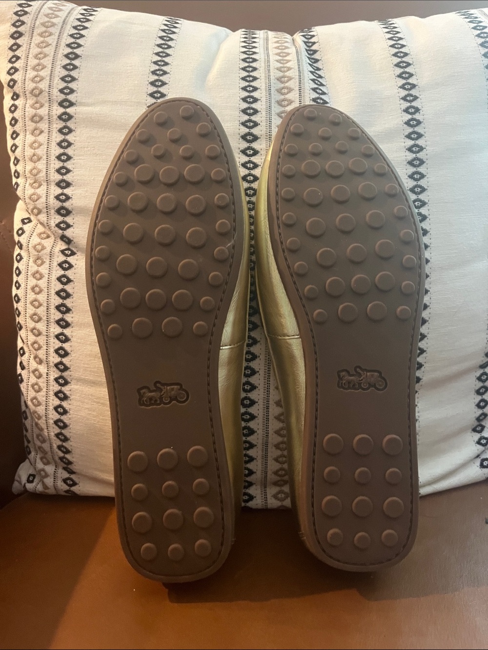 Coach Metallic Gold Leather Slip-On Loafers - Picture 3 of 4